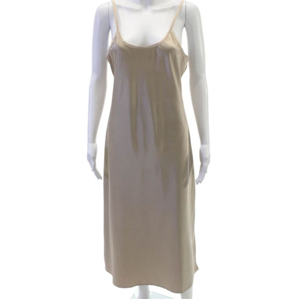 JS71 Womens Beige Viscose Slip Dress Sleeveless Scoop Neck Knee Length Size M